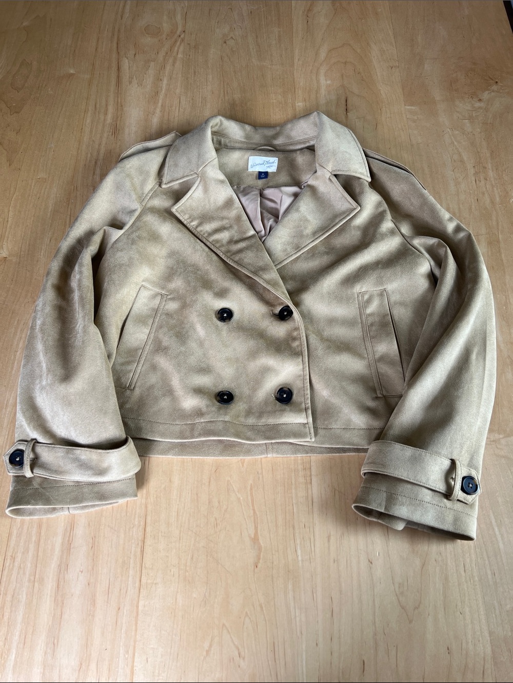 Universal Thread Tan Sueded Cropped Double-Breasted Peacoat